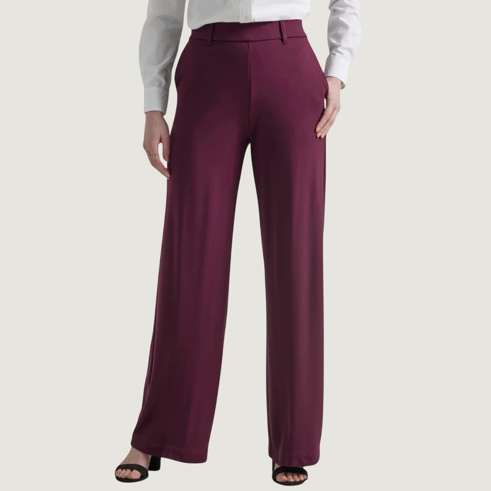 LEE Burgundy Pull-On Comfort Waist Wide Leg Knit Design Pants 6 | EUC